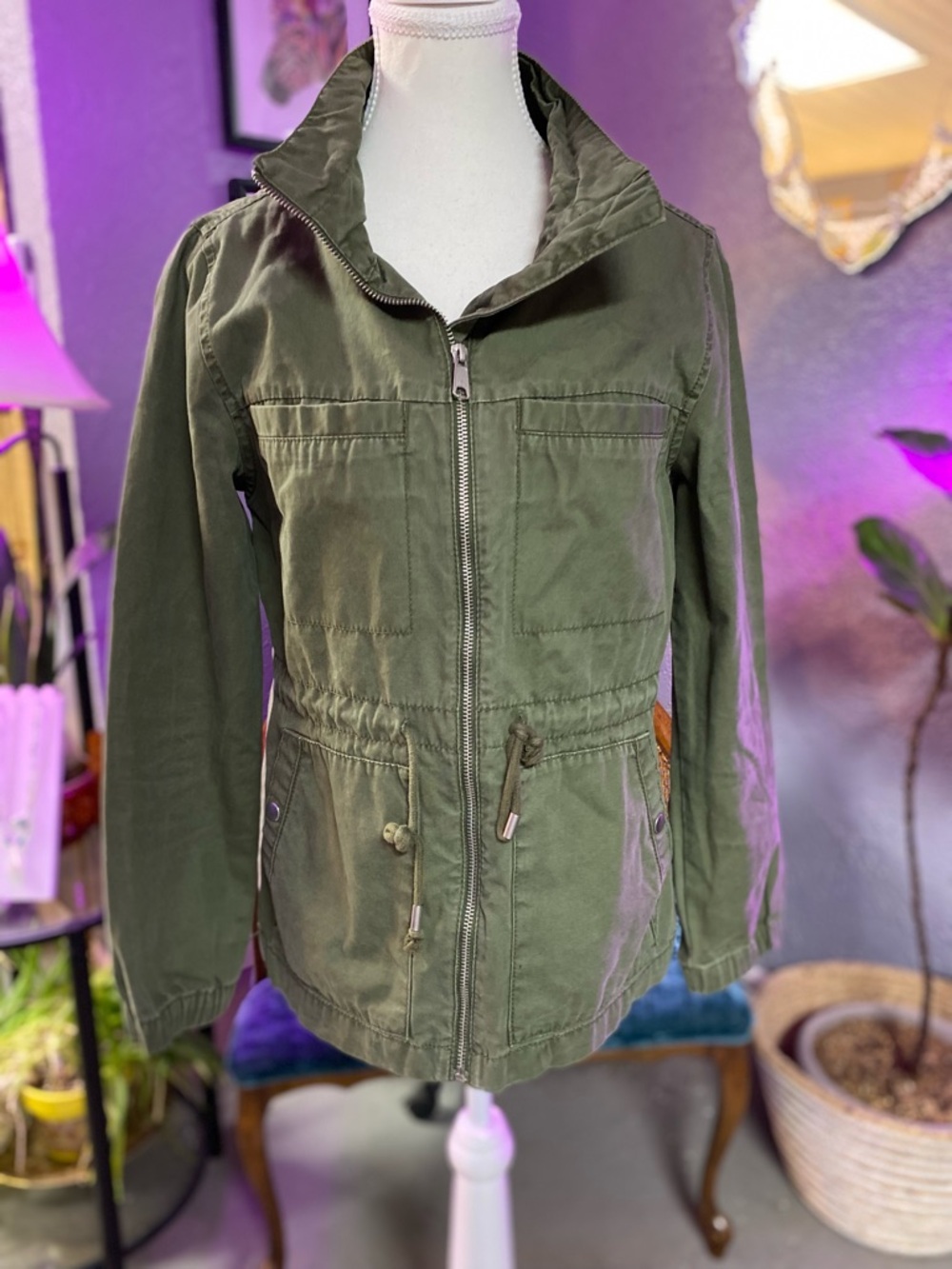 Old Navy Olive Utility Drawstring Jacket Size PS